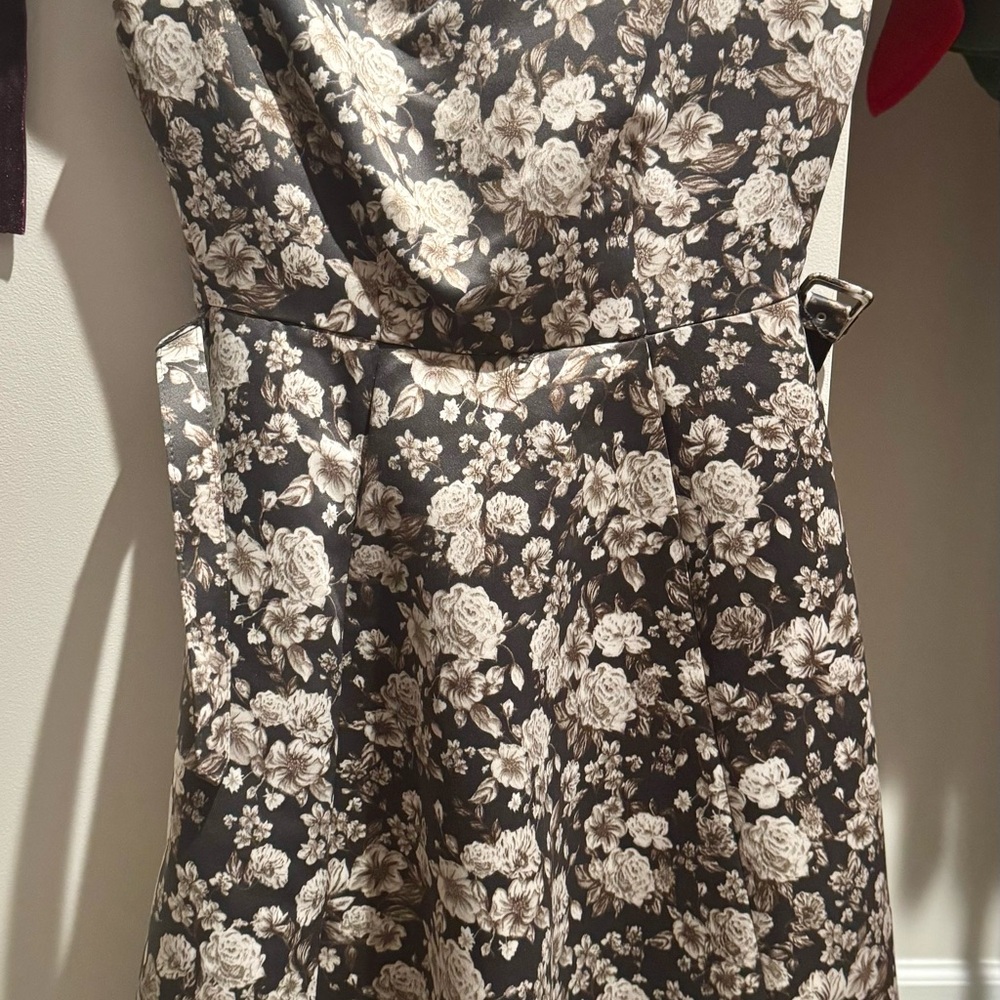 Gal Meets Glam Gray A-line Midi Dress with Cowl Neck for Cocktail